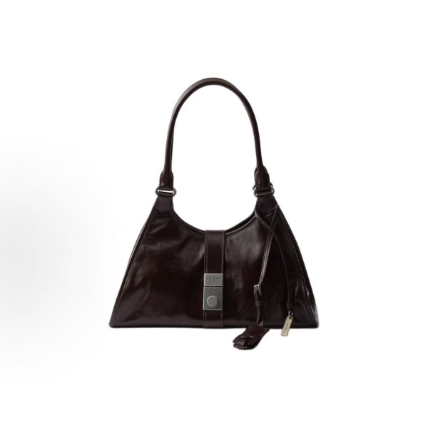 PRADA brand logo lock opening Tote bag, Tote bag, shopping bag, handbag, shoulder bag, medium size for women, dark brown